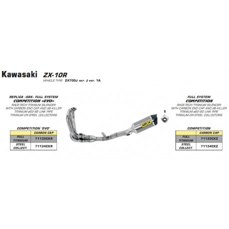 Arrow Komplettanlage Volltitan Competition "EVO" Racing Race-Tech Titan KAWASAKI ZX 10 R 71135CKZ