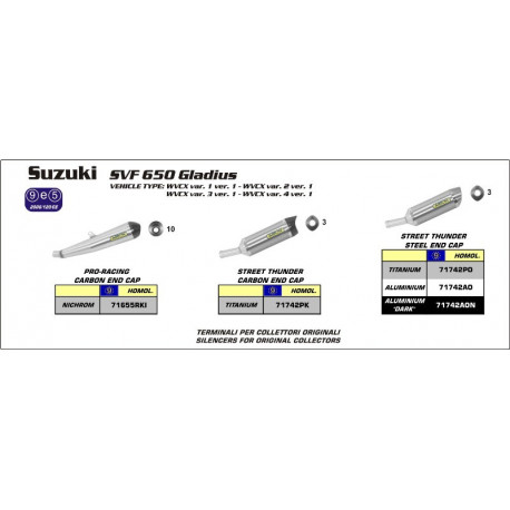 Arrow Endschalldämpfer Street Thunder Aluminium Edelstahl-Endkappe SUZUKI SVF 650 GLADIUS 71742AO