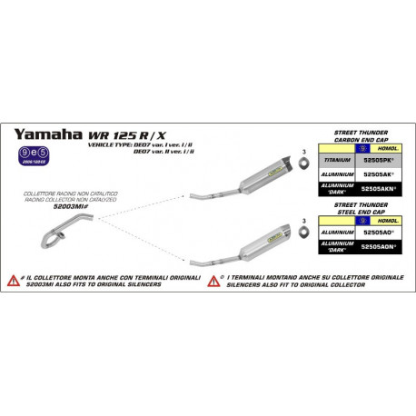 Arrow Endschalldämpfer Street Thunder Aluminium Edelstahl-Endkappe YAMAHA WR 125 R 52505AO