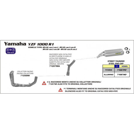 Arrow Endschalldämpfer-Paar Street Thunder Titan Edelstahl-Endkappe YAMAHA YZF 1000 R1 71687PO