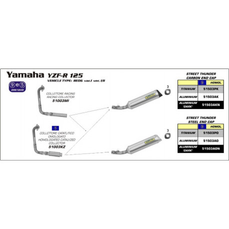 Arrow Endschalldämpfer Street Thunder Aluminium Dark Edelstahl-Endkappe YAMAHA YZF R 125 51503AON