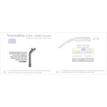 Arrow Kat-Ersatzrohr für Arrow- und Original Endschalldämpfer YAMAHA FZ6 600 71272MI