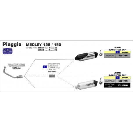 Arrow Endschalldämpfer Urban Edelstahl Edelstahl-Endkappe Black PIAGGIO Medley 125 53517XN