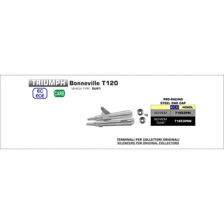 Arrow Pro-Racing Edelstahl Schwarz mit Edelstahlendkappe TRIUMPH Bonneville T120 71853PRN