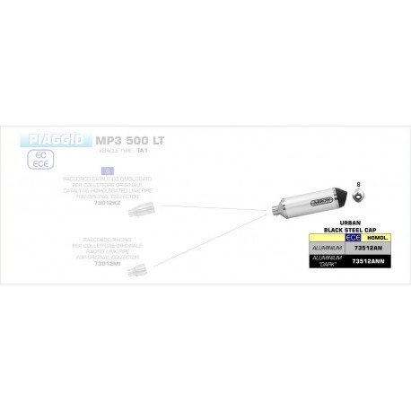 Arrow Endschalldämpfer Urban Schwarz mit Schwarzer Edelstahlendkappe PIAGGIO MP3 500 LT 73512ANN