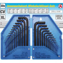 Winkelschlüssel-Satz, Innen-6-Kant, Zoll + metrisch, 30-tlg.