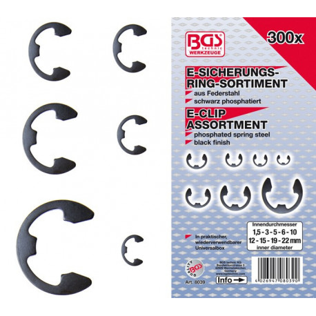 E-Sicherungsring-Sortiment, 1,5-22 mm, 300-tlg.