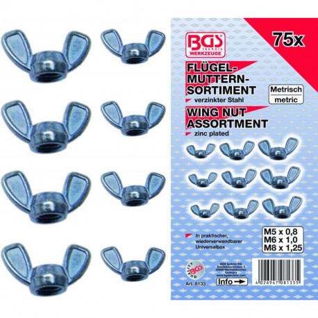 Flügelmuttern-Sortiment, 75-tlg.