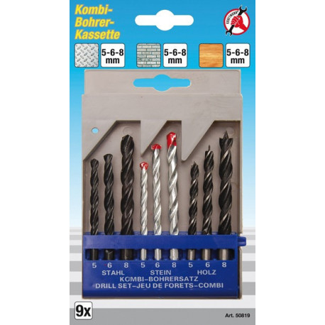 Kombi-Bohrer-Kassette, 9-tlg.