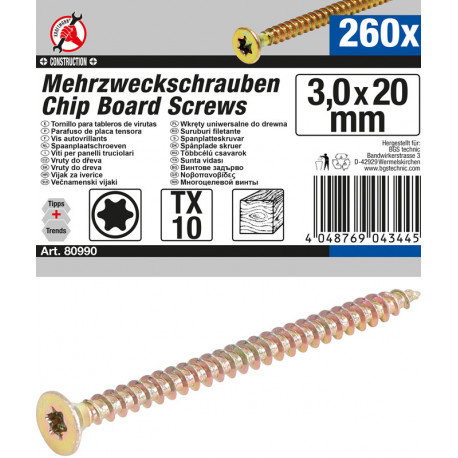 Mehrzweckschrauben 3,0 x 20 mm, T10, 260 Stück