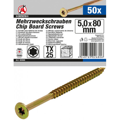 Mehrzweckschrauben, 5,0x80 mm, T25, 50 Stück