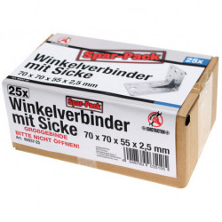Winkelverbinder, Spar-Pack (25 Stück), verzinkt mit Sicke (Verstärkung), 70x70x55x2,5 mm